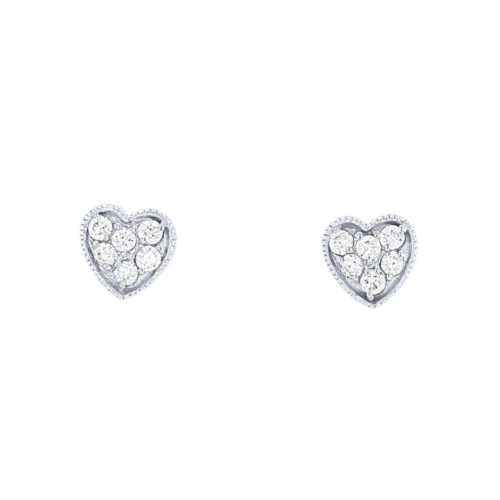 Diamond Cluster Heart Stud Earrings In White Gold 14K