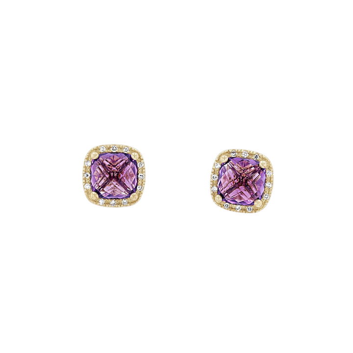 Amethyst and Diamond Halo Studs