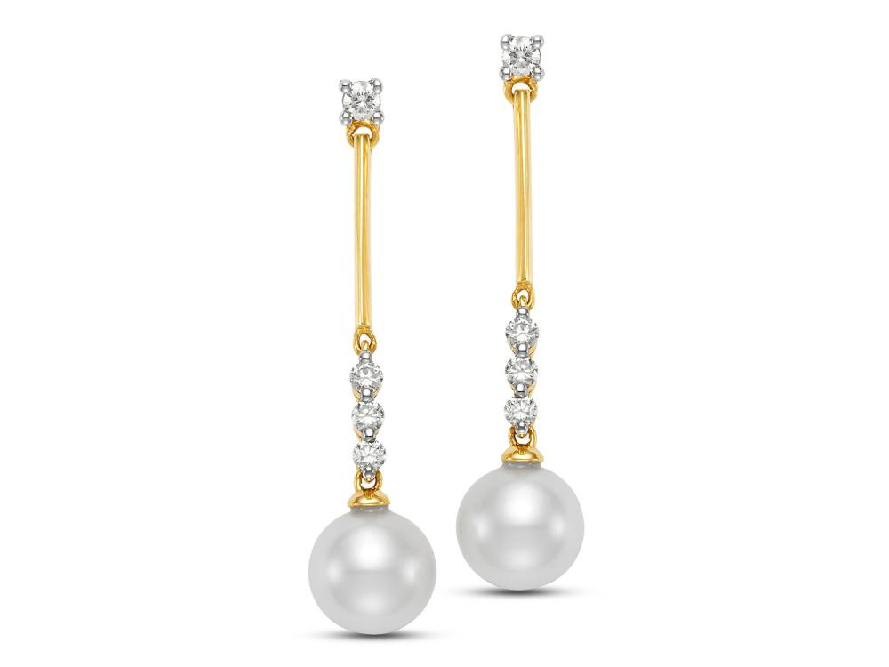 Freshwater Pearl and Diamond Drop Earrings