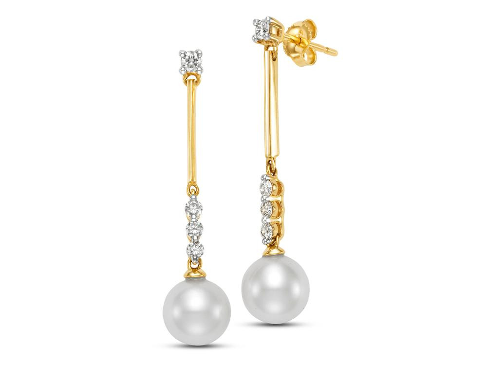 Freshwater Pearl and Diamond Drop Earrings