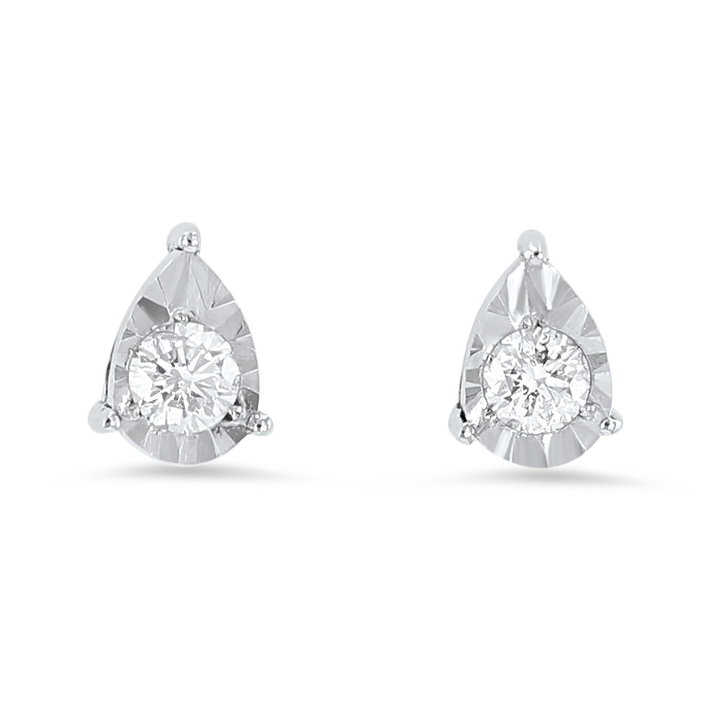 Illusion Teardrop Stud Earrings In White Gold 14K