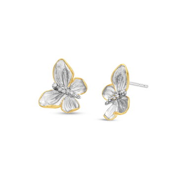 Simon G. Monarch Butterfly Diamond Stud Earrings In Solid 18K White / Yellow Gold