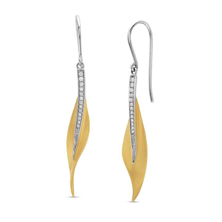 Simon G. Fallen Leaves Diamond Earrings In White And Yellow Gold 18K
