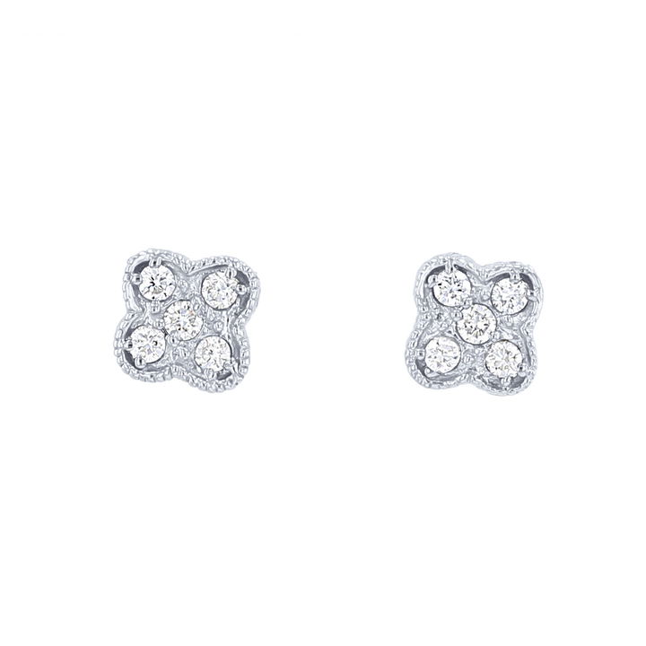 Diamond Clover Stud Earrings In White Gold 14K