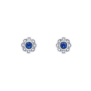 Vintage Sapphire and Diamond Stud Earrings In White Gold 14K