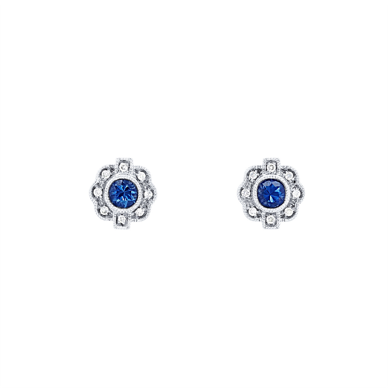 Vintage Sapphire and Diamond Stud Earrings 0
