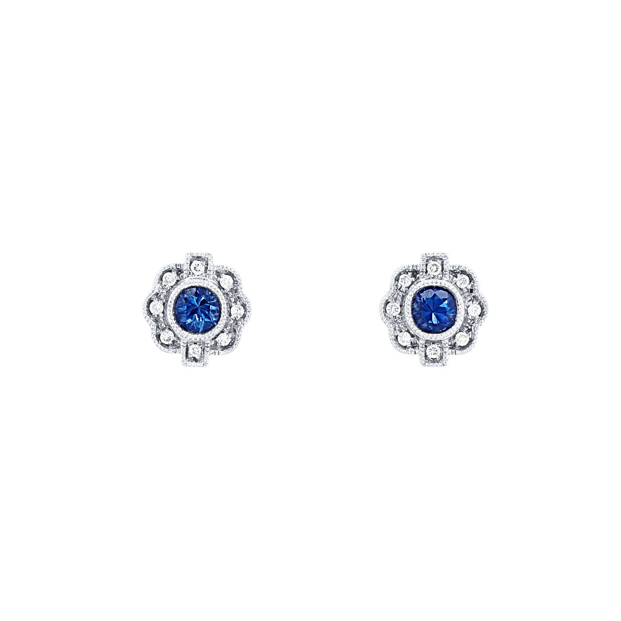Vintage Sapphire and Diamond Stud Earrings 0