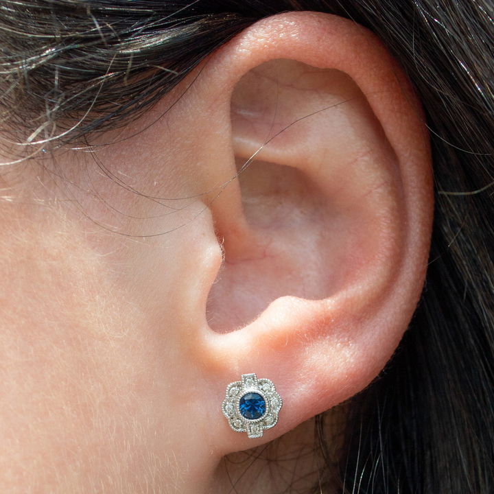 Vintage Sapphire and Diamond Stud Earrings