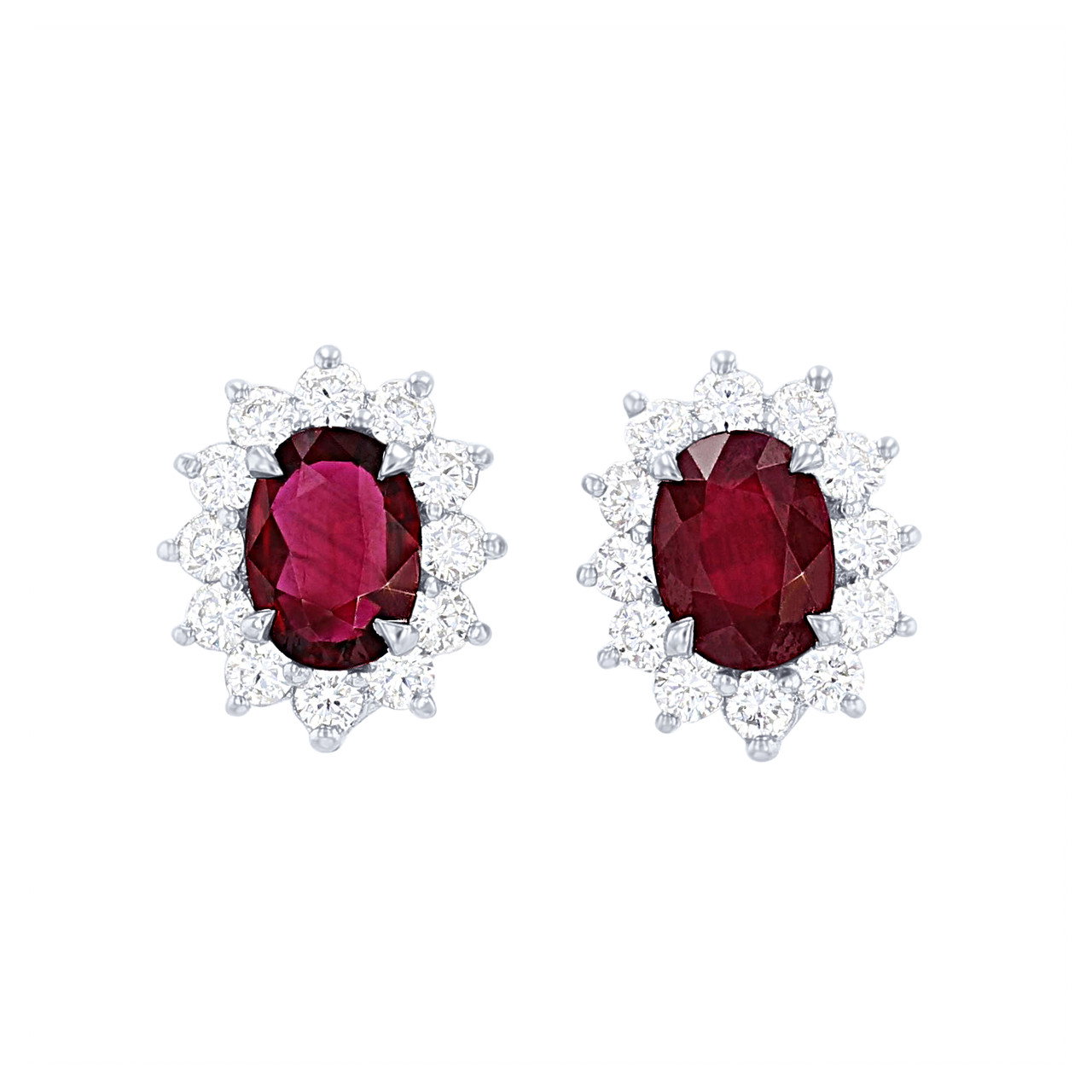 Ruby and Diamond Halo Stud Earrings 0