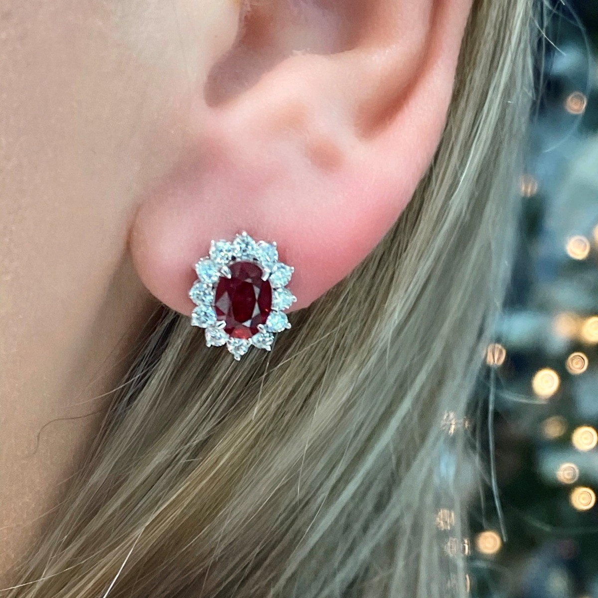 Ruby and Diamond Halo Stud Earrings 1