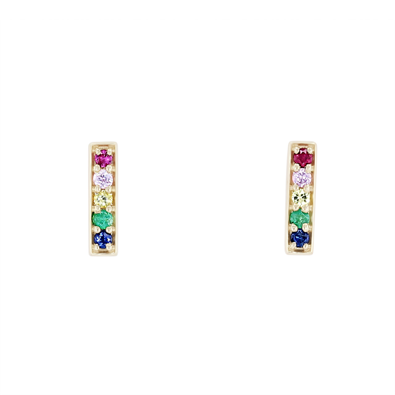 Rainbow Sapphire Bar Stud Earrings