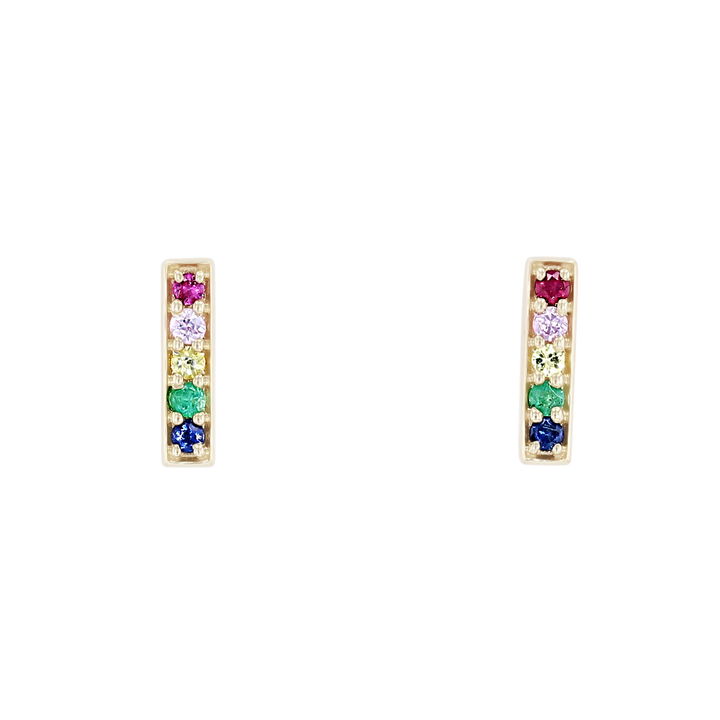 Rainbow Sapphire Bar Stud Earrings