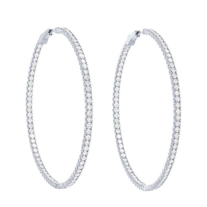 Two Inch Diamond Hoop Earrings In White Gold 14K