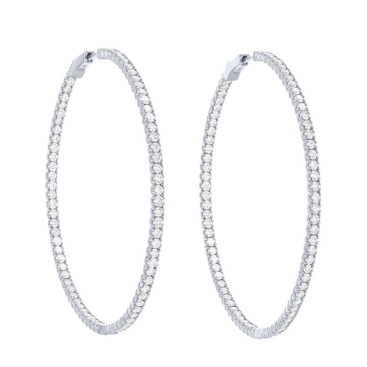 Two Inch Diamond Hoop Earrings In White Gold 14K