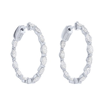 Marquise Diamond Hoop Earrings In Solid 18K White Gold