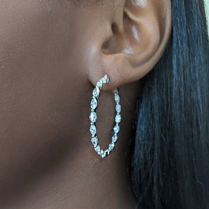 Marquise Diamond Hoop Earrings In Solid 18K White Gold