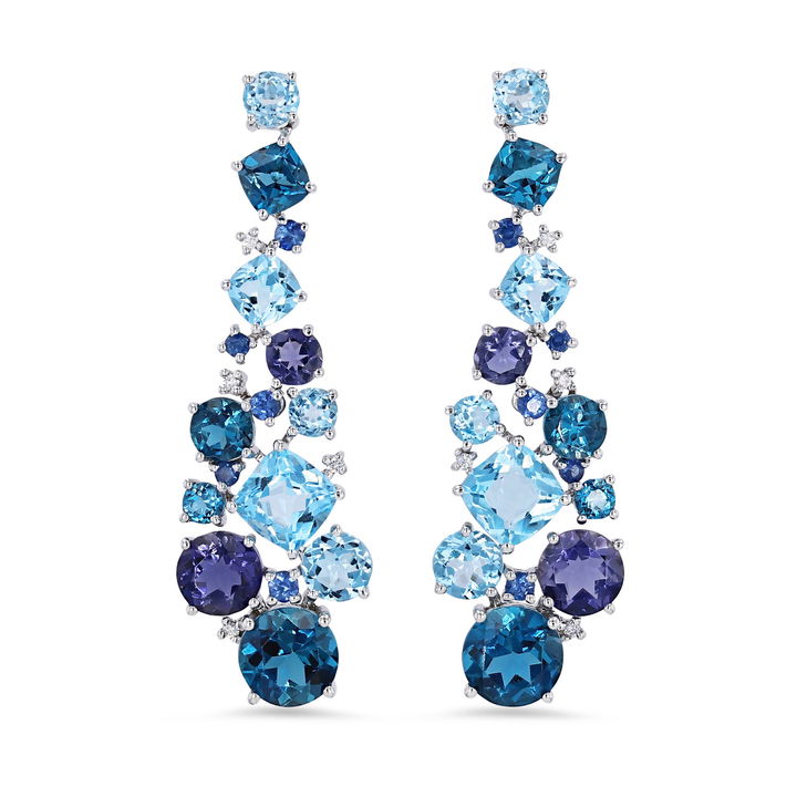Mixed Gemstone Drop Earrings In White Gold 14K