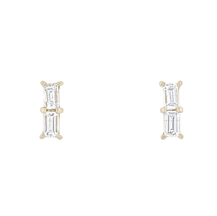 Baguette Diamond Stud Earrings In Yellow Gold 18K