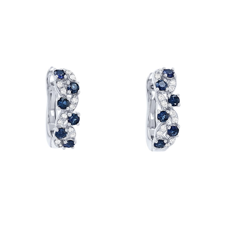 Sapphire and Diamond Twist Hoop Earrings In White Gold 14K