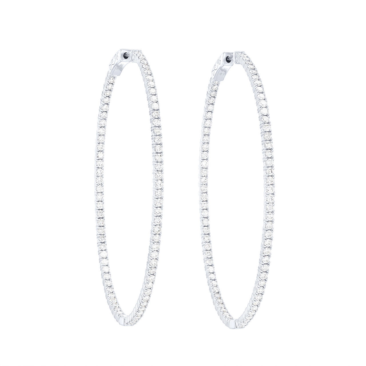 Thin Oval Shape Diamond Hoop Earrings 0