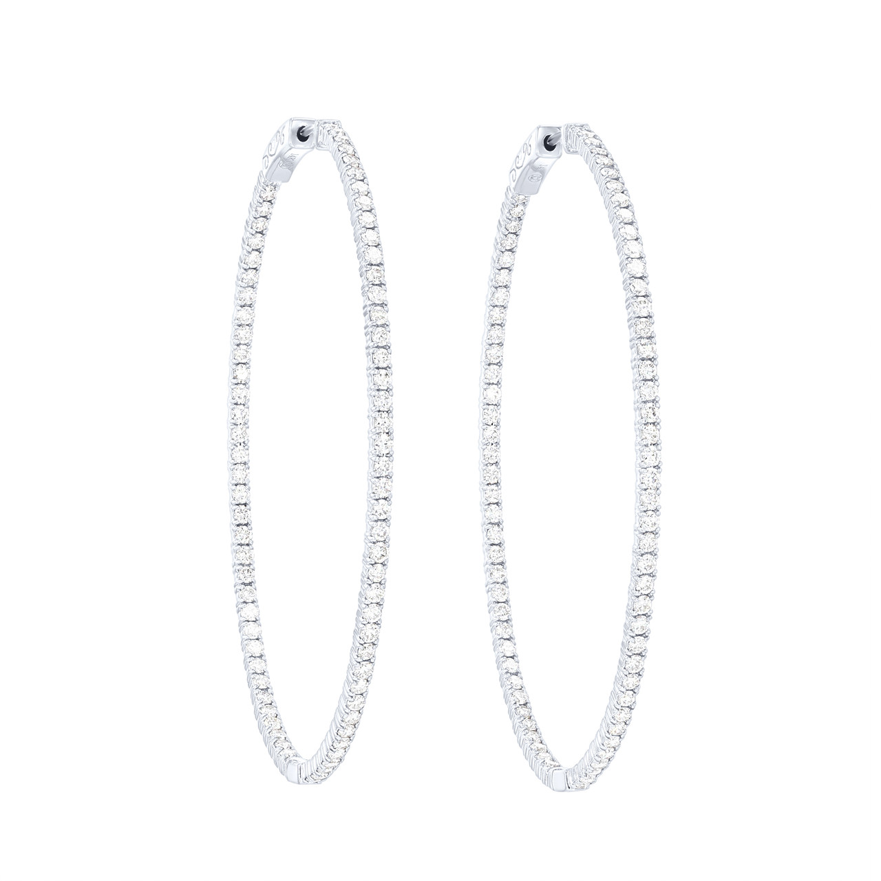 Thin Oval Shape Diamond Hoop Earrings 0
