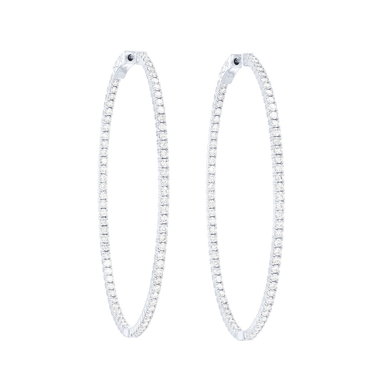 Thin Oval Shape Diamond Hoop Earrings