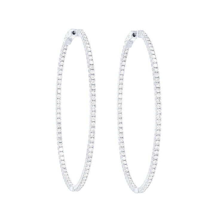 Thin Oval Shape Diamond Hoop Earrings In White Gold 14K