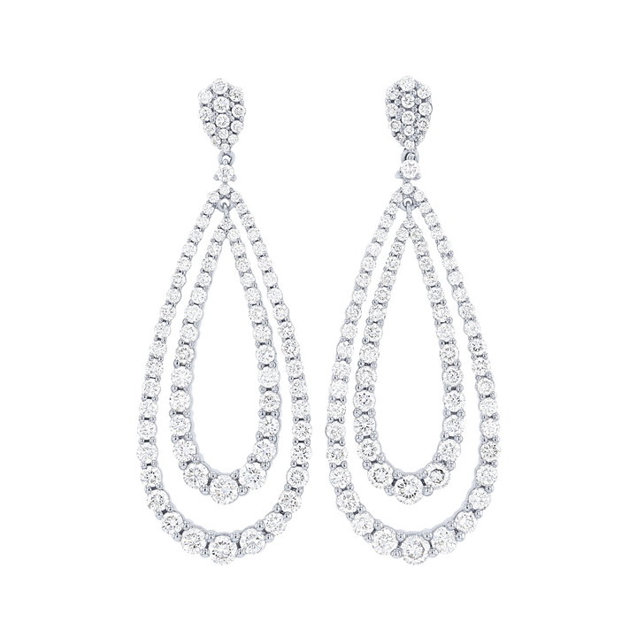 Double Teardrop Diamond Earrings In White Gold 14K