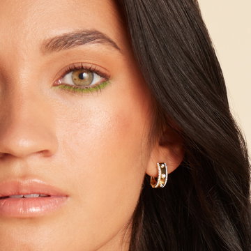 Border Diamond Bezel Hoop Earrings In Yellow Gold 14K