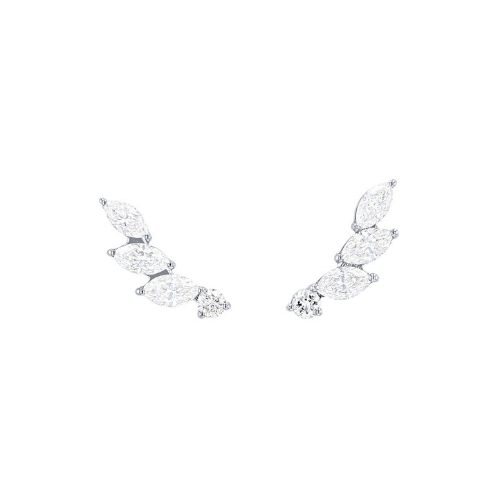 Marquise and Round Diamond Studs In White Gold 14K