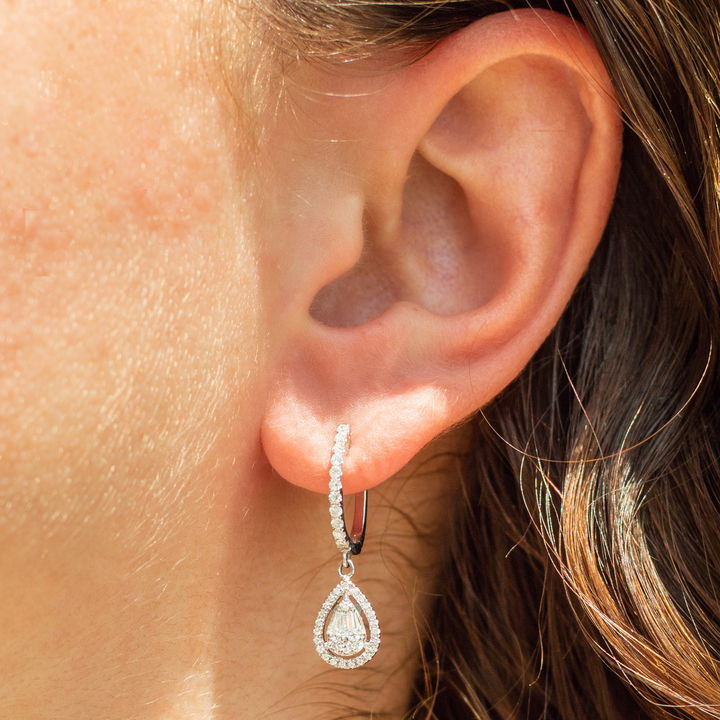 Mosaic Diamond Halo Drop Earrings