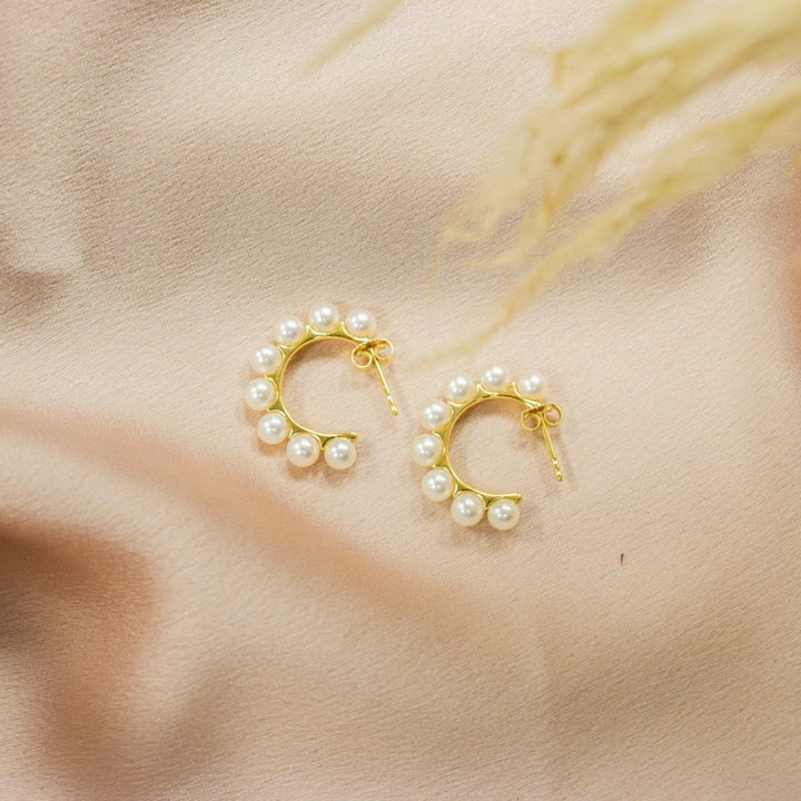 Freshwater Pearl Hoop Earrings In Yellow Gold 14K