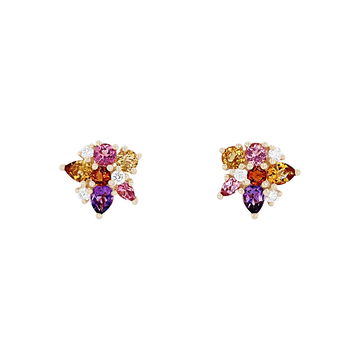 Multicolor Gemstone Cluster Earrings In Yellow Gold 14K