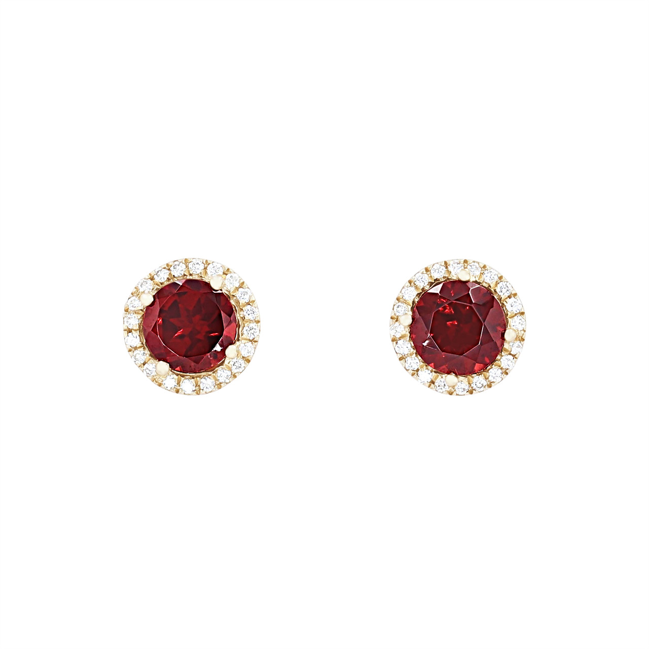 Garnet and Diamond Halo Stud Earrings