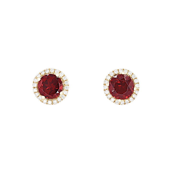Garnet and Diamond Halo Stud Earrings In Yellow Gold 14K