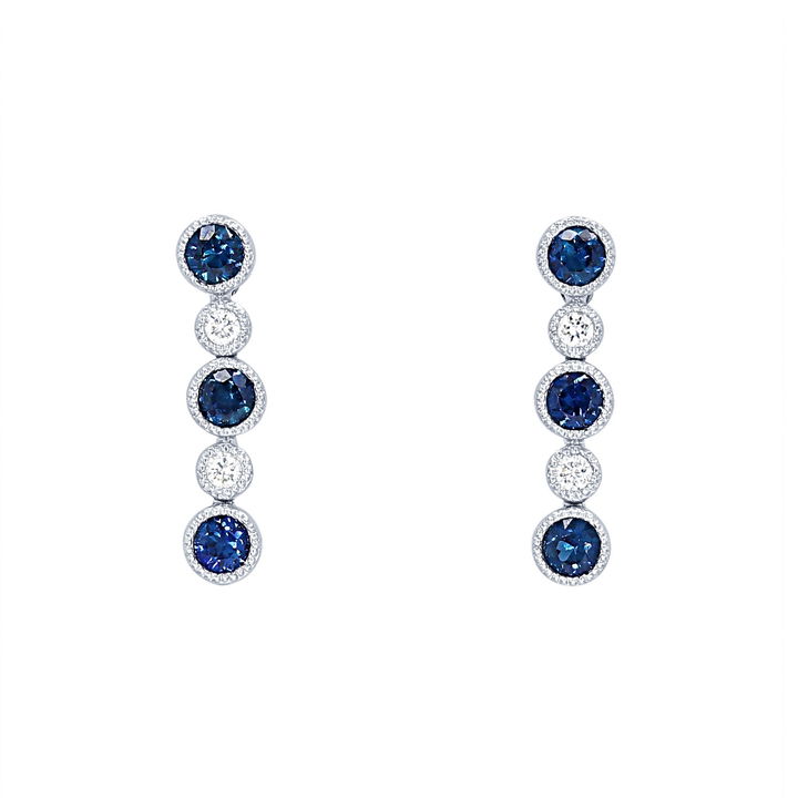 Sapphire and Diamond Bezel Drop Earrings