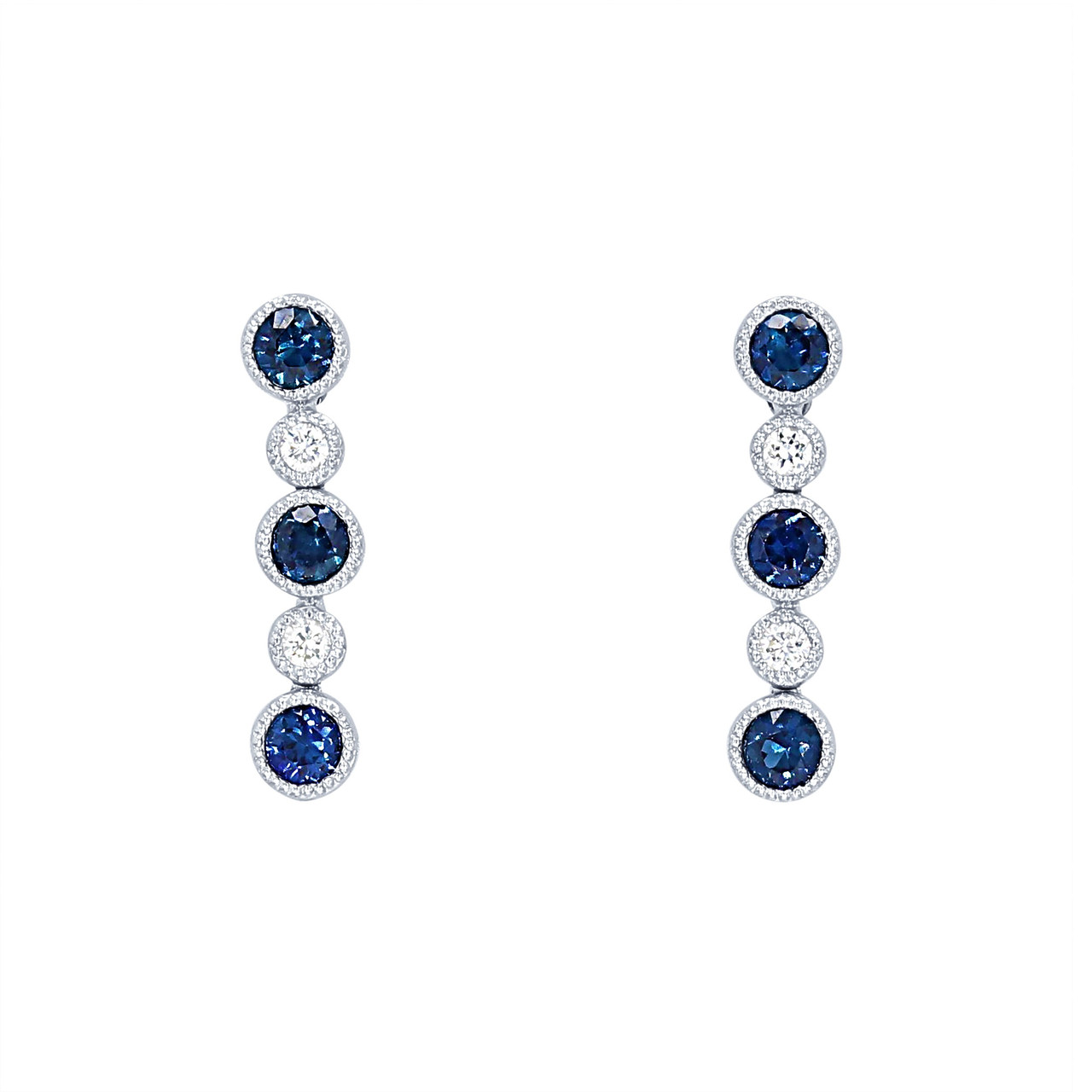 Sapphire and Diamond Bezel Drop Earrings