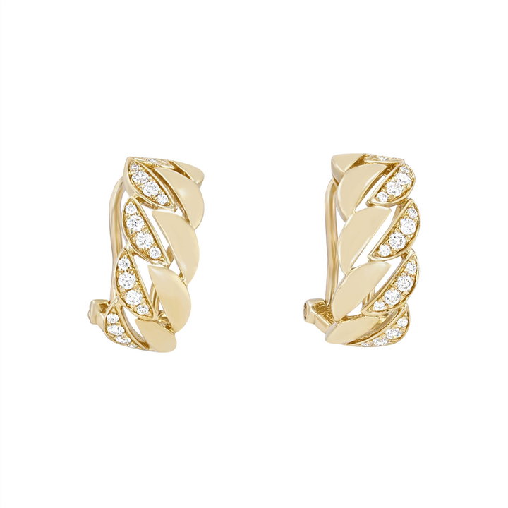 Diamond Cuban Link Hoop Earrings In Yellow Gold 14K