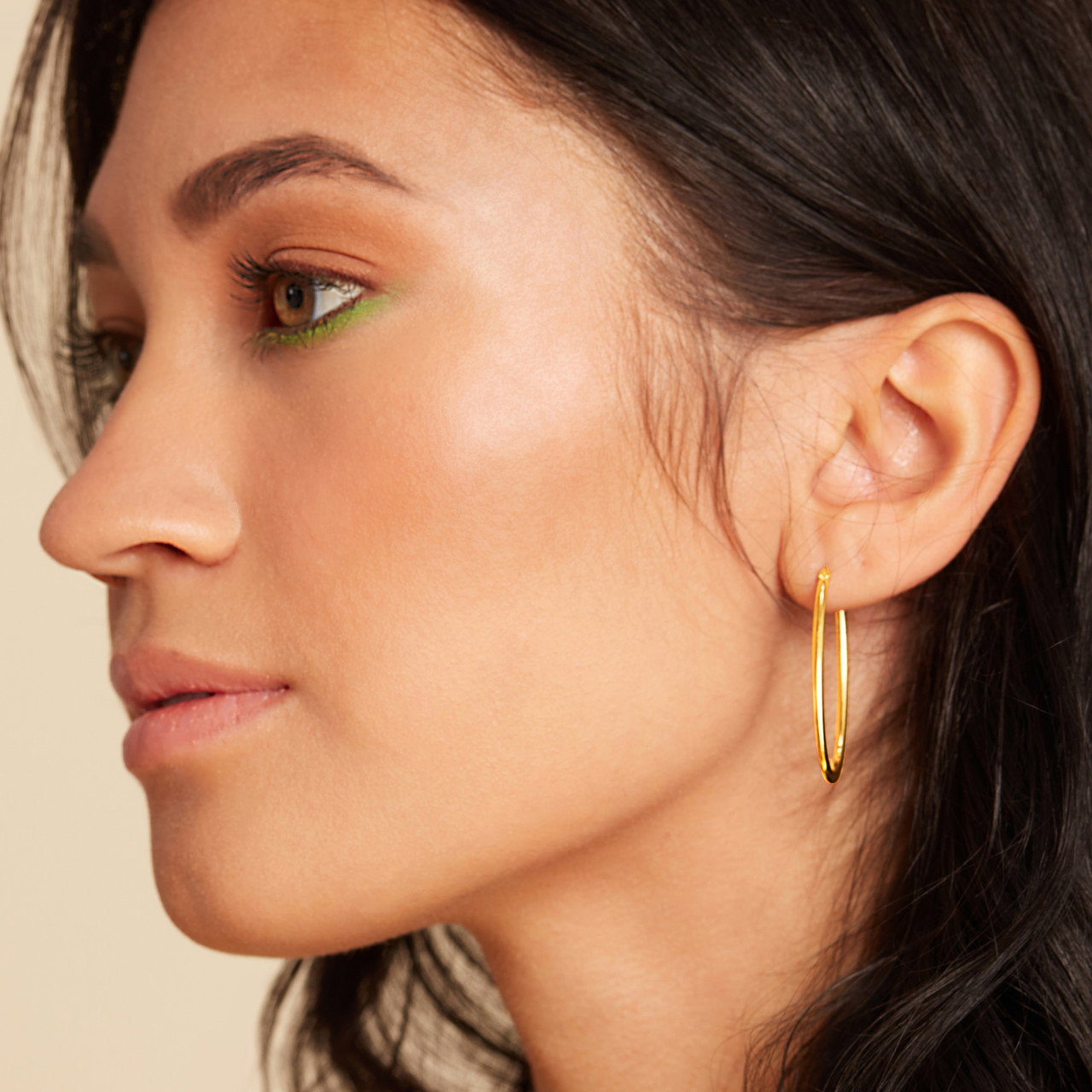 Gold Oval Shape Hoop Earrings