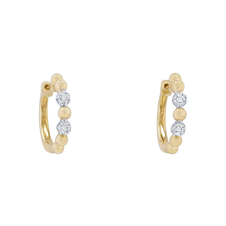 Beaded Diamond Pave Hoop Earrings In Yellow Gold 14K