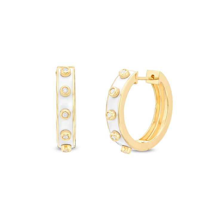 Michael M. Chroma White Enamel Bezel Huggie Earrings
