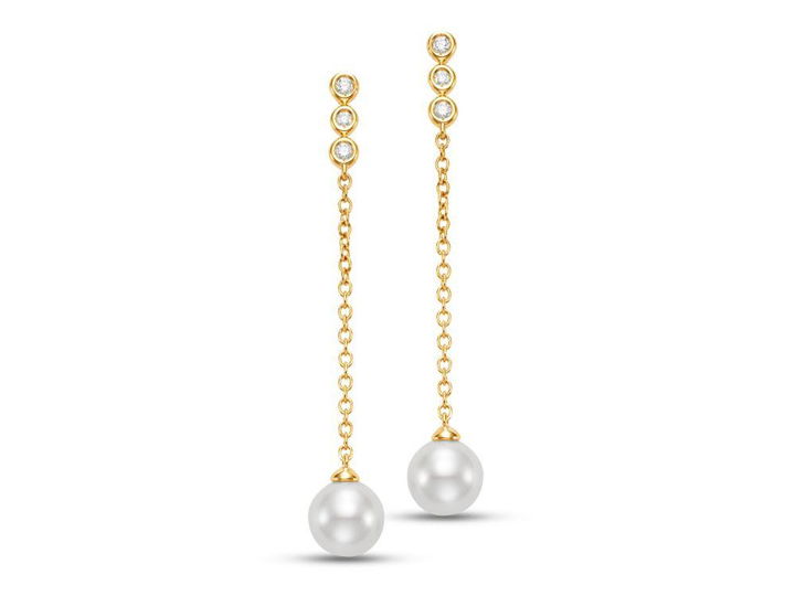 Freshwater Pearl and Diamond Bezel Drop Earrings
