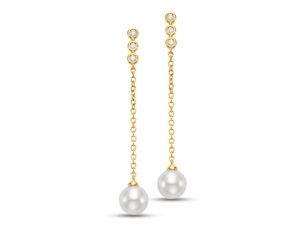 Freshwater Pearl and Diamond Bezel Drop Earrings