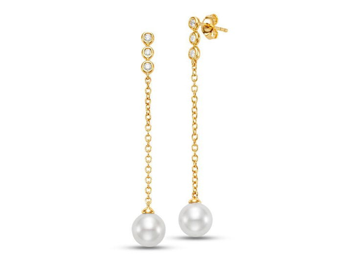 Freshwater Pearl and Diamond Bezel Drop Earrings