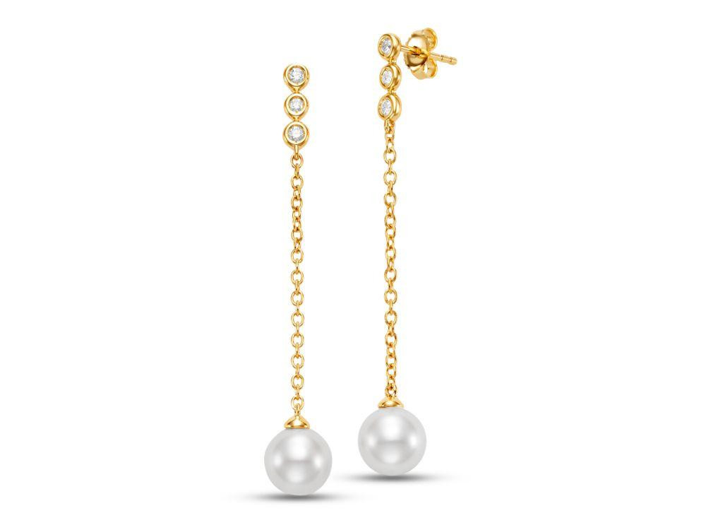 Freshwater Pearl and Diamond Bezel Drop Earrings