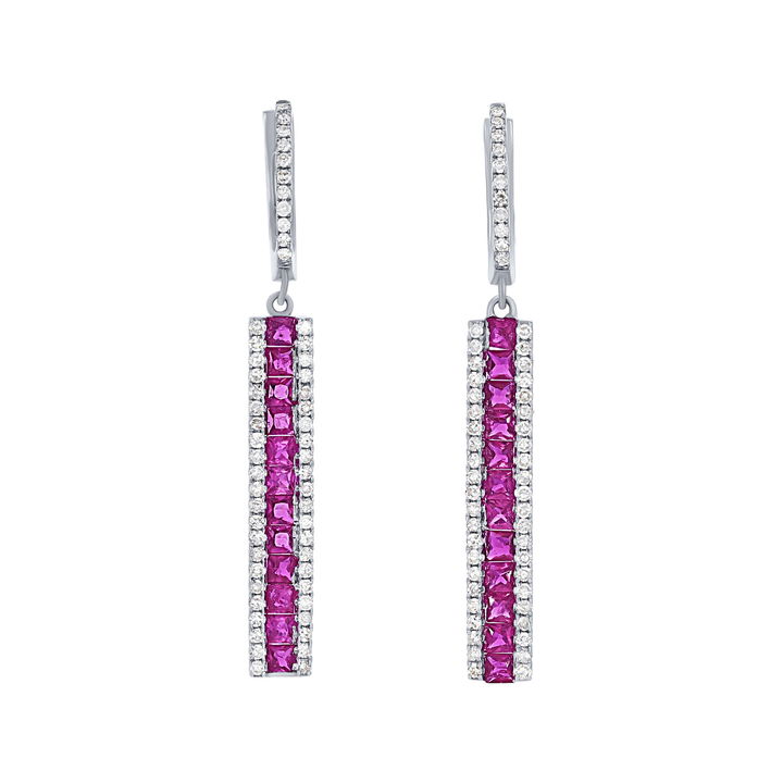 Ruby and Diamond Border Drop Earrings