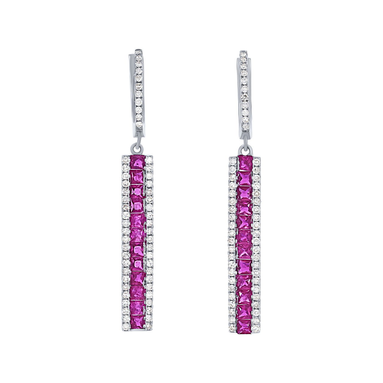 Ruby and Diamond Border Drop Earrings