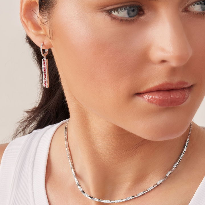 Ruby and Diamond Border Drop Earrings