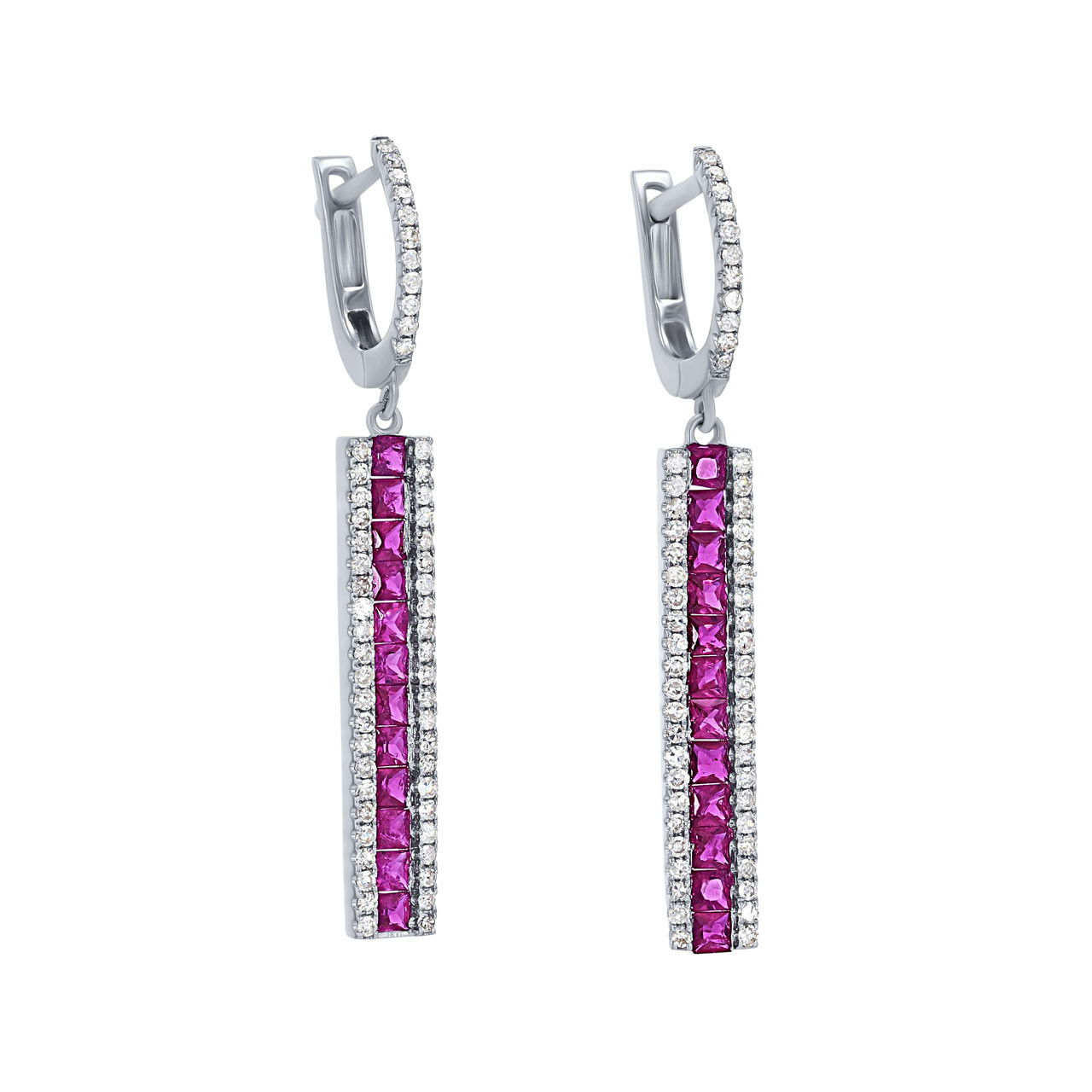 Ruby and Diamond Border Drop Earrings