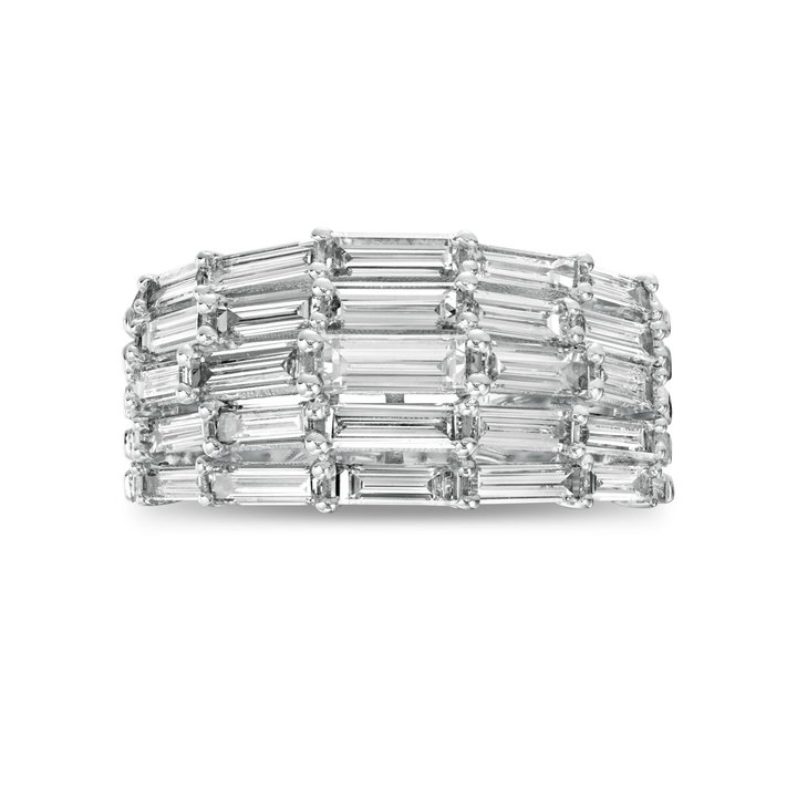 Multi-Row Horizontal Baguette Diamond Band In Solid 14K White Gold